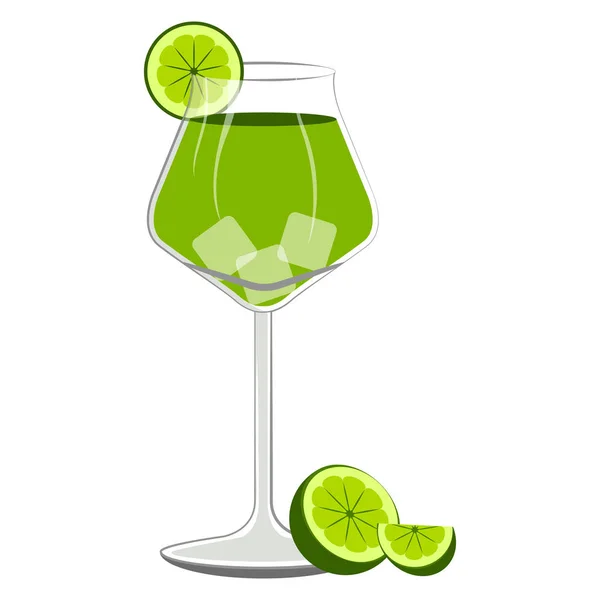 Grüner Cocktail mit Zitronenscheibe — Stockvektor