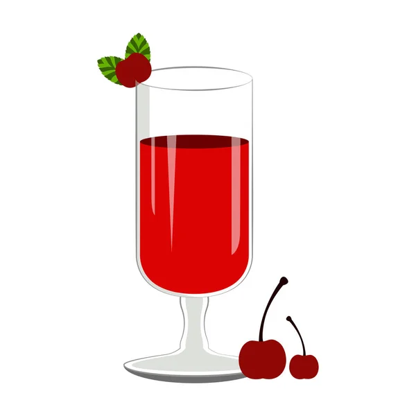 Red cocktail with cherries - Stok Vektor