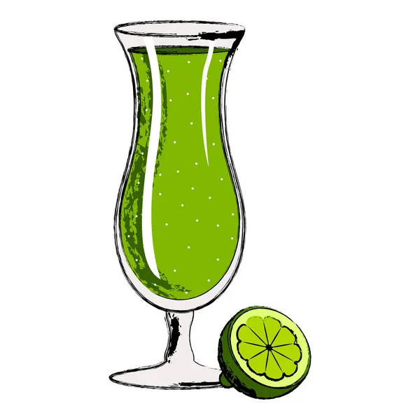 Green cocktail with a lemon slice — Stock Vector