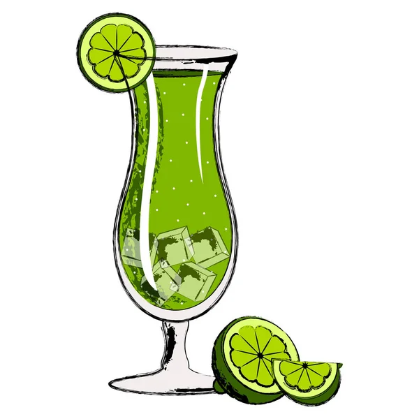 Cocktail vert avec une tranche de citron — Image vectorielle