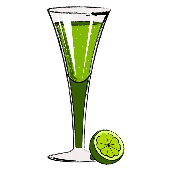 Groene cocktail met een schijfje citroen — Stockvector