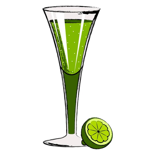 Grüner Cocktail mit Zitronenscheibe — Stockvektor