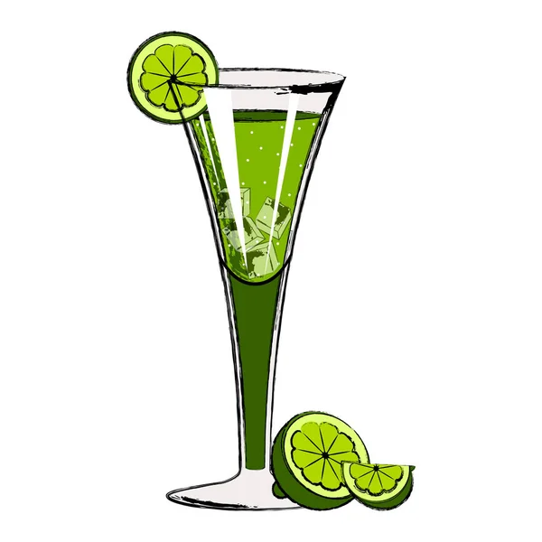 Grön drink med en citron skiva — Stock vektor