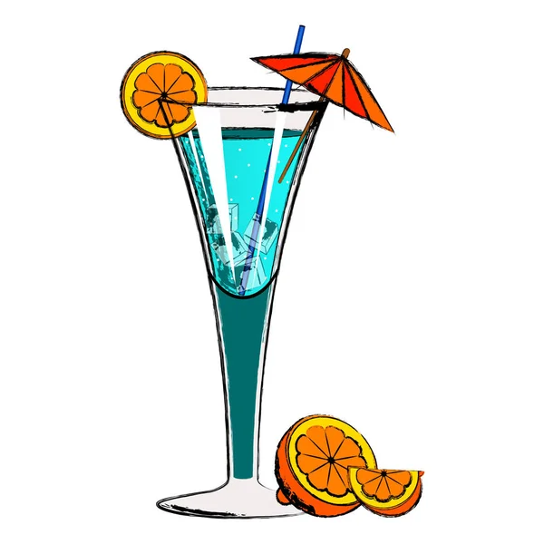 Cocktail bleu avec tranches d'orange — Image vectorielle