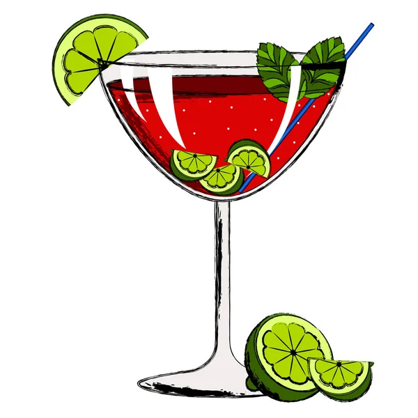 Röd cocktail med citronskivor — Stock vektor