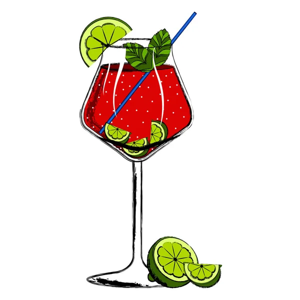 Röd cocktail med citronskivor — Stock vektor