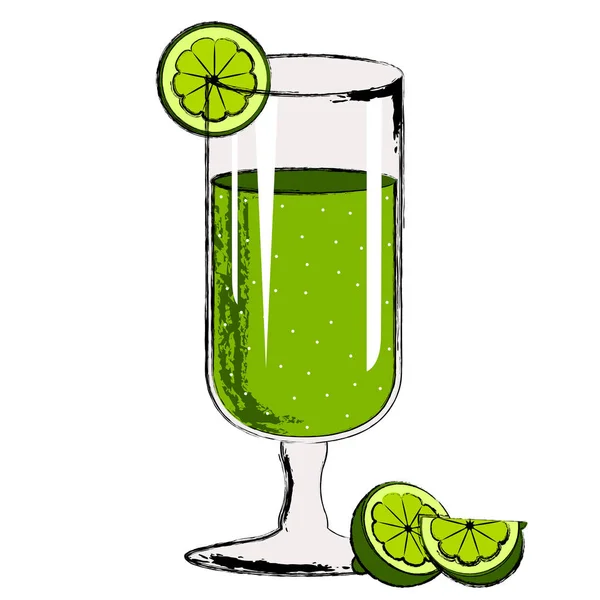 Cocktail vert avec une tranche de citron — Image vectorielle