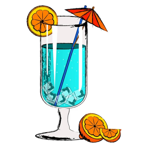 Cocktail bleu avec tranches d'orange — Image vectorielle