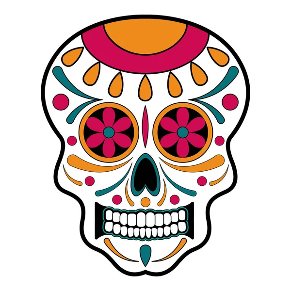 Cráneo de cabeza ornamentalmente floral. El día de los muertos — Vector de stock