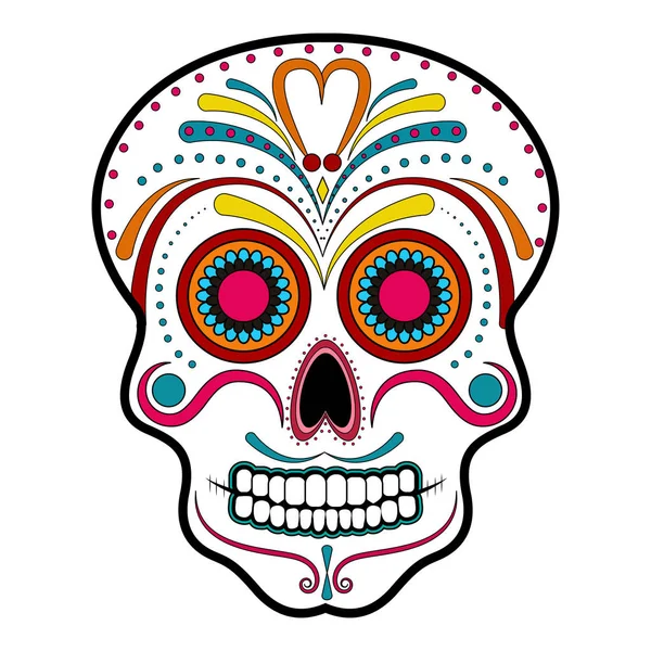 Cráneo de cabeza ornamentalmente floral. El día de los muertos — Vector de stock