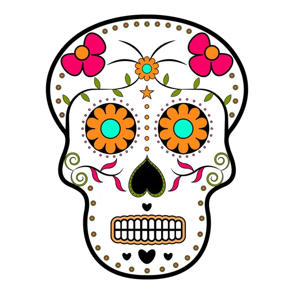 Cráneo de cabeza ornamentalmente floral. El día de los muertos — Archivo Imágenes Vectoriales