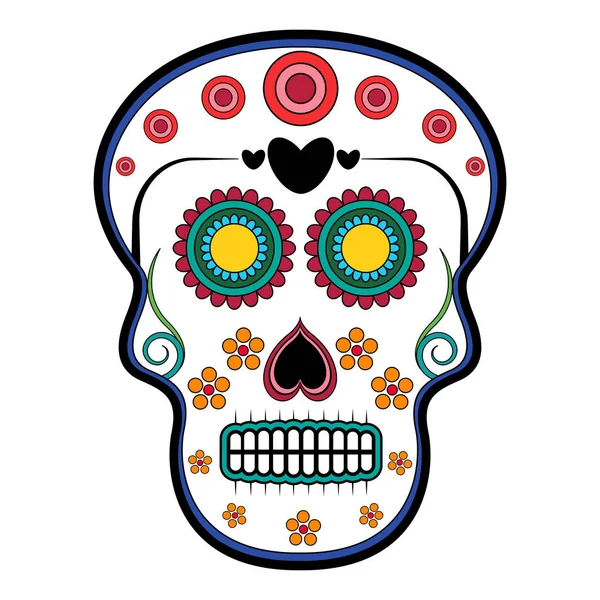 Cráneo de cabeza ornamentalmente floral. El día de los muertos — Vector de stock