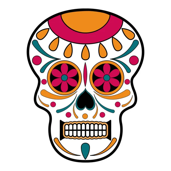 Cráneo de cabeza ornamentalmente floral. El día de los muertos — Vector de stock