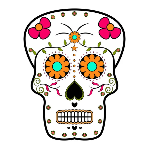 Cráneo de cabeza ornamentalmente floral. El día de los muertos — Vector de stock