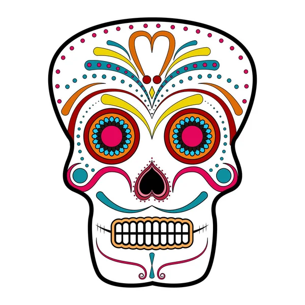 Cráneo de cabeza ornamentalmente floral. El día de los muertos — Vector de stock