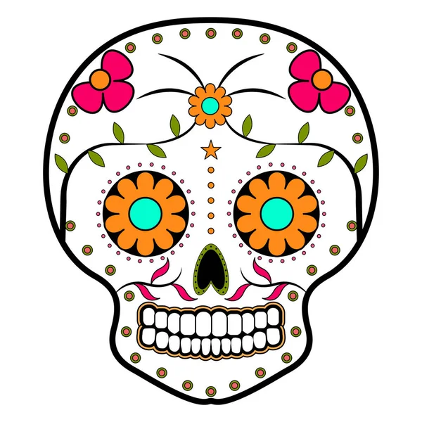 Cráneo de cabeza ornamentalmente floral. El día de los muertos — Vector de stock