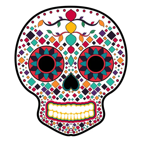 Cráneo de cabeza ornamentalmente floral. El día de los muertos — Vector de stock