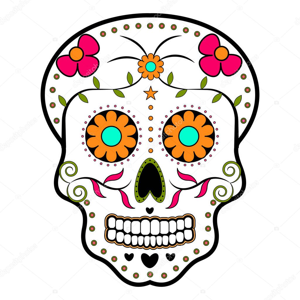 Floral ornamente head skull. Day of the dead