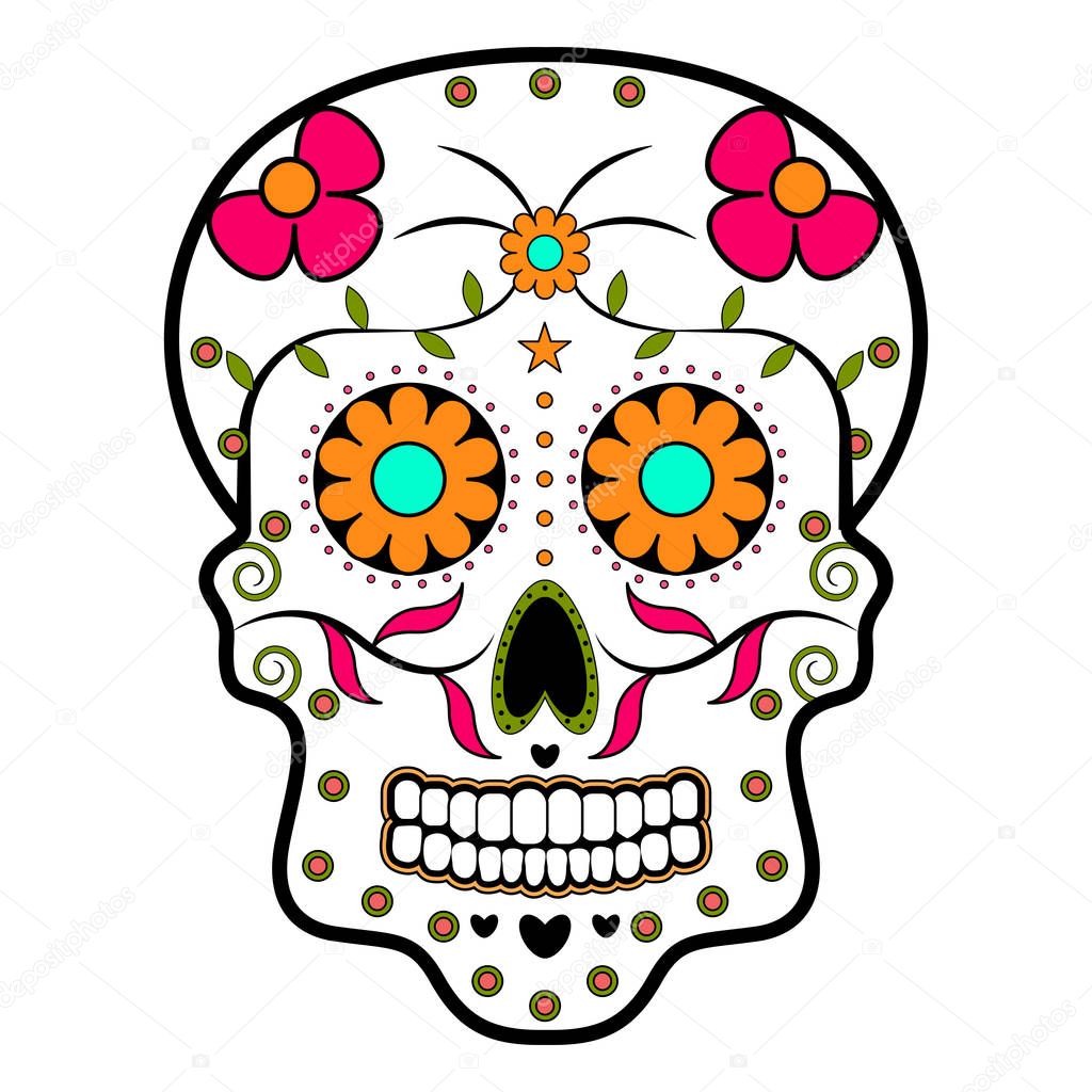 Floral ornamente head skull. Day of the dead