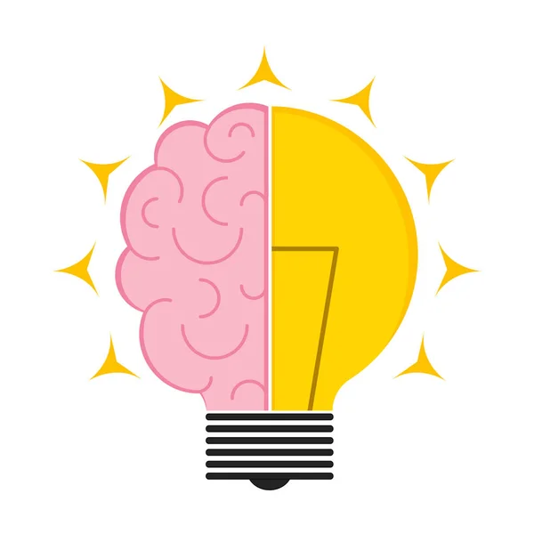 Icono de bombilla conceptual con un cerebro — Vector de stock
