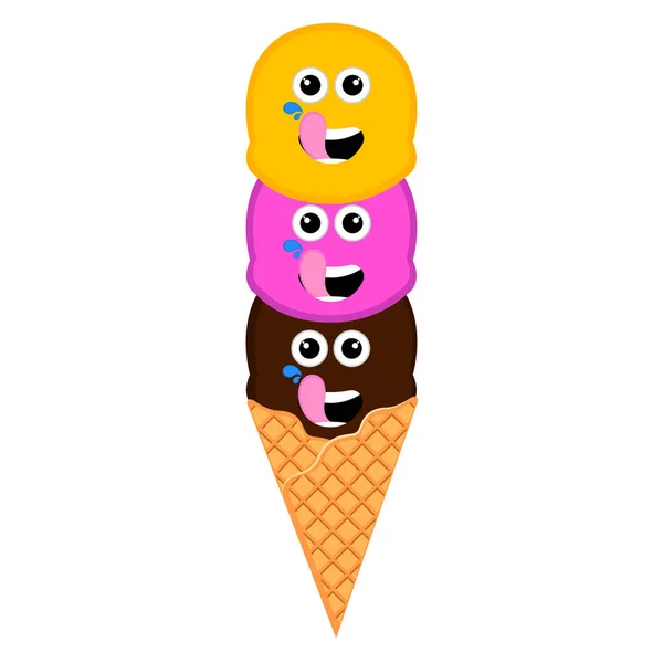 Happy ice cream emoticon — Stock Vector
