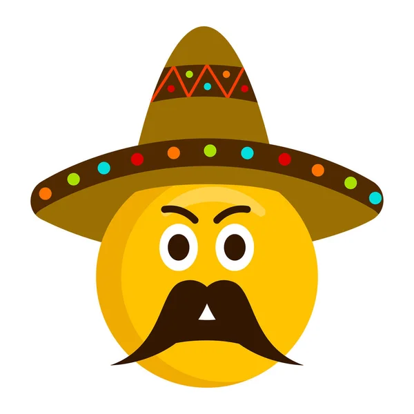 Emoji irritado com chapéu mexicano —  Vetores de Stock