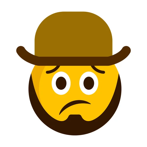 Triste emoji avec un chapeau de gentleman — Image vectorielle