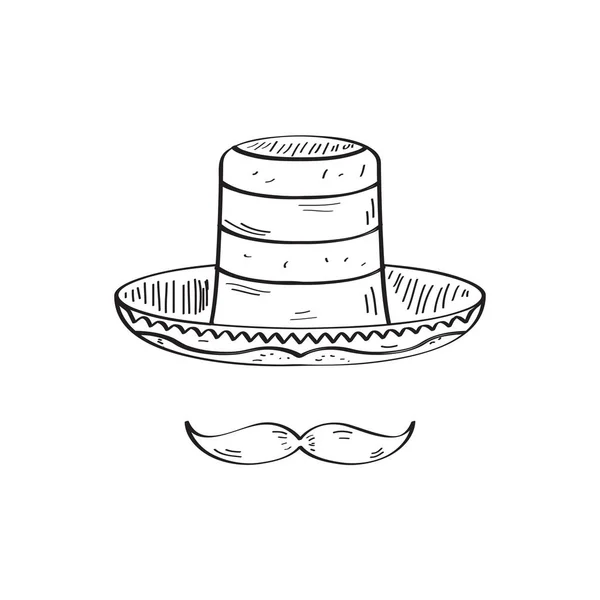 Bosquejo de un sombrero tradicional mexicano — Vector de stock