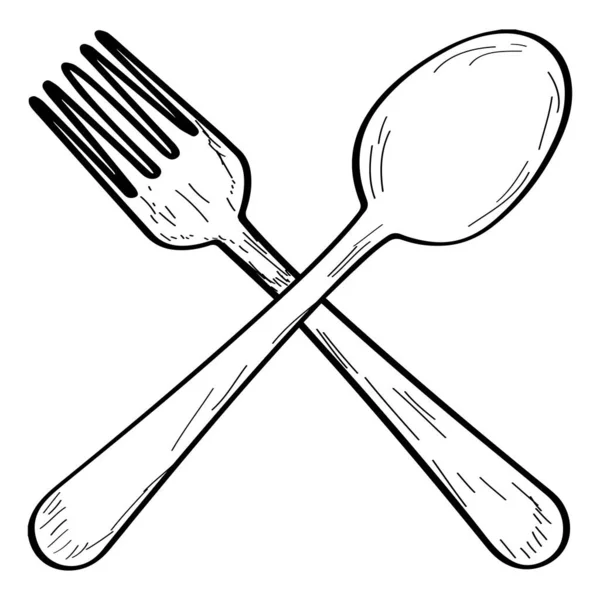 叉子和勺子的素描 — 图库矢量图片