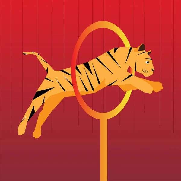 Tigre en un anillo de fuego — Vector de stock