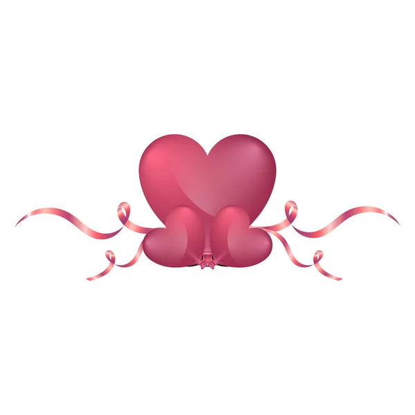 Globos de corazón con cintas rosas — Archivo Imágenes Vectoriales