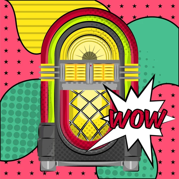 Jukebox de neón sobre fondo semitono — Vector de stock