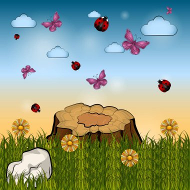 Güzel bahar manzarası karikatürü