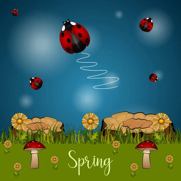 Beautiful spring landscape cartoon