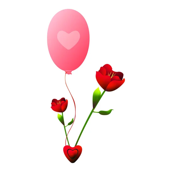 Rosas con un globo rosa — Vector de stock