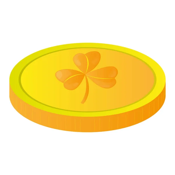 Izolovaná zlatá jetelová mince — Stockový vektor