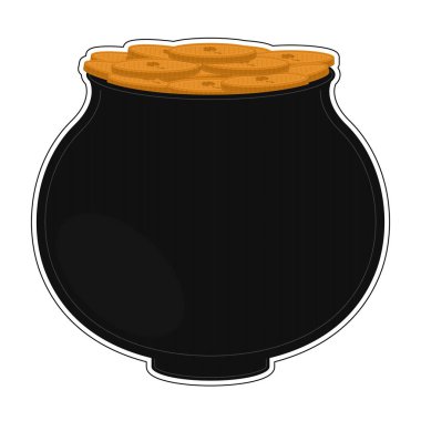 Altın paralarla izole edilmiş tencere.