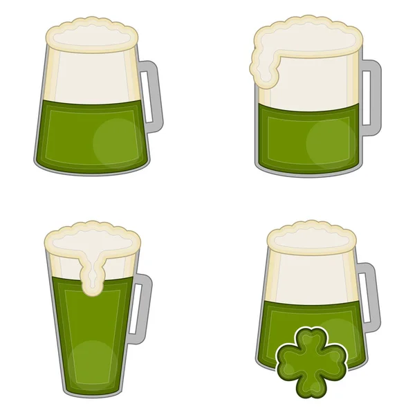 Set de tazas de cerveza verde — Archivo Imágenes Vectoriales