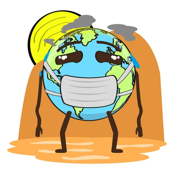 지구 의병으로 고생하는 지구의 만화 — 스톡 벡터