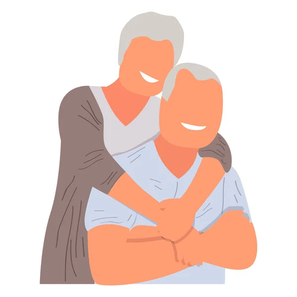Yalnız yaşayan yaşlı çift sarılıyor. — Stok Vektör
