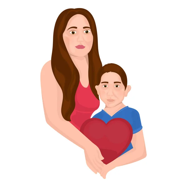 Mujer aislada abrazando a un niño — Vector de stock