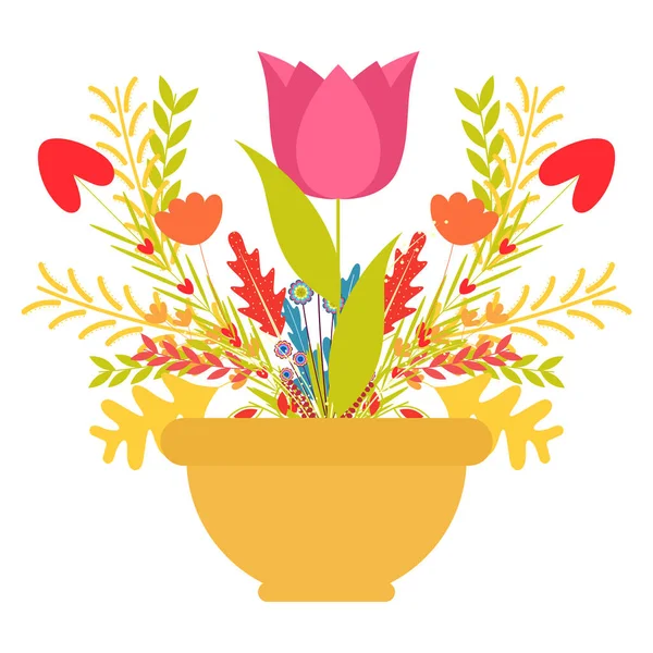 Boquet de flores en una maceta — Vector de stock