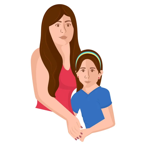 Mujer aislada abrazando a un niño — Vector de stock