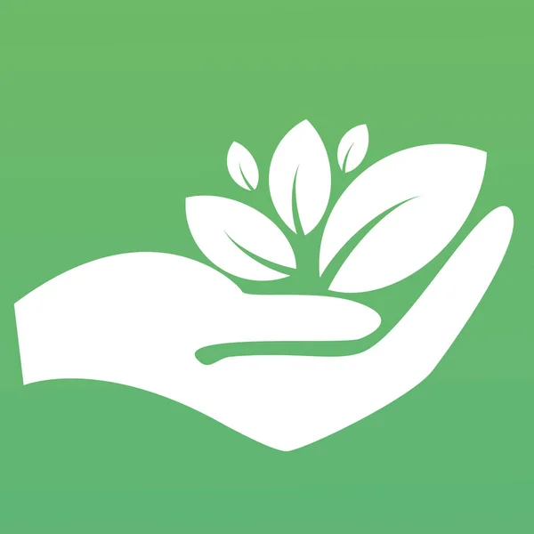 Planten in een teken van de hand van de bescherming van het milieu, het pictogram van het web. Vect — Stockvector