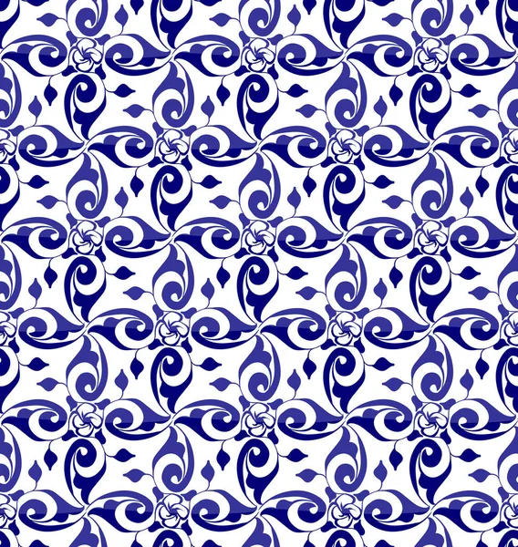 Patrón vectorial sin costuras con motivos azulejos en tonos azules claros. Un patrón hermoso y único, diseño contemporáneo, perfecto para tela y papel pintado, ideal para interiores.Esta obra de arte es la mezcla del sentido italiano del estilo y las tendencias de diseño relevantes. — Vector de stock