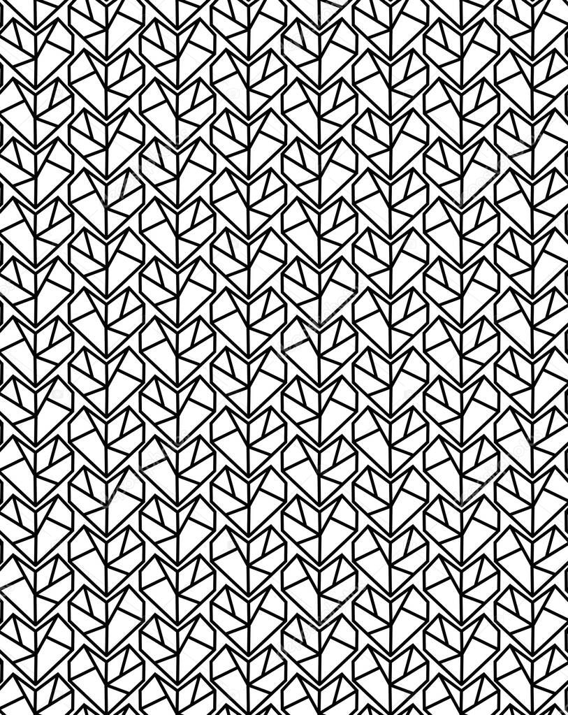 Minimal geometric vector seamless pattern,with black hearts