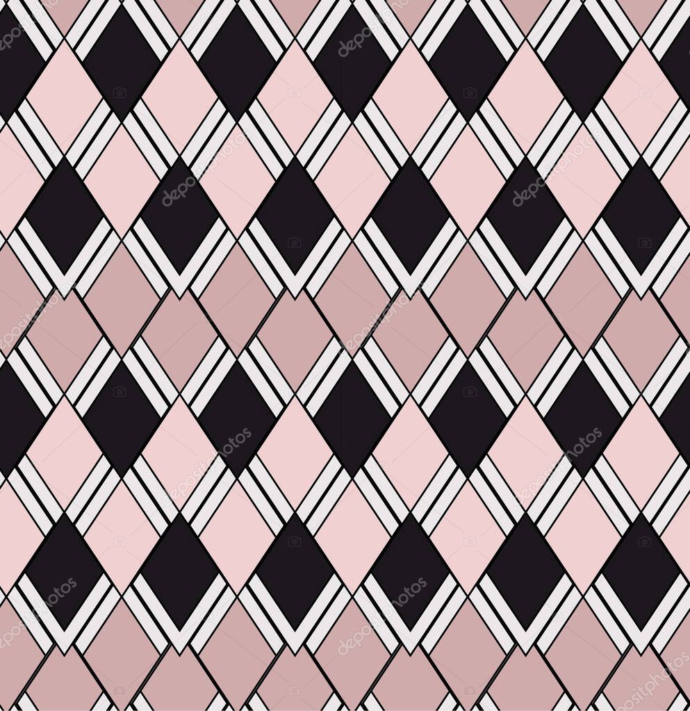 Minimal geometric vector seamless pattern,in pink and black.