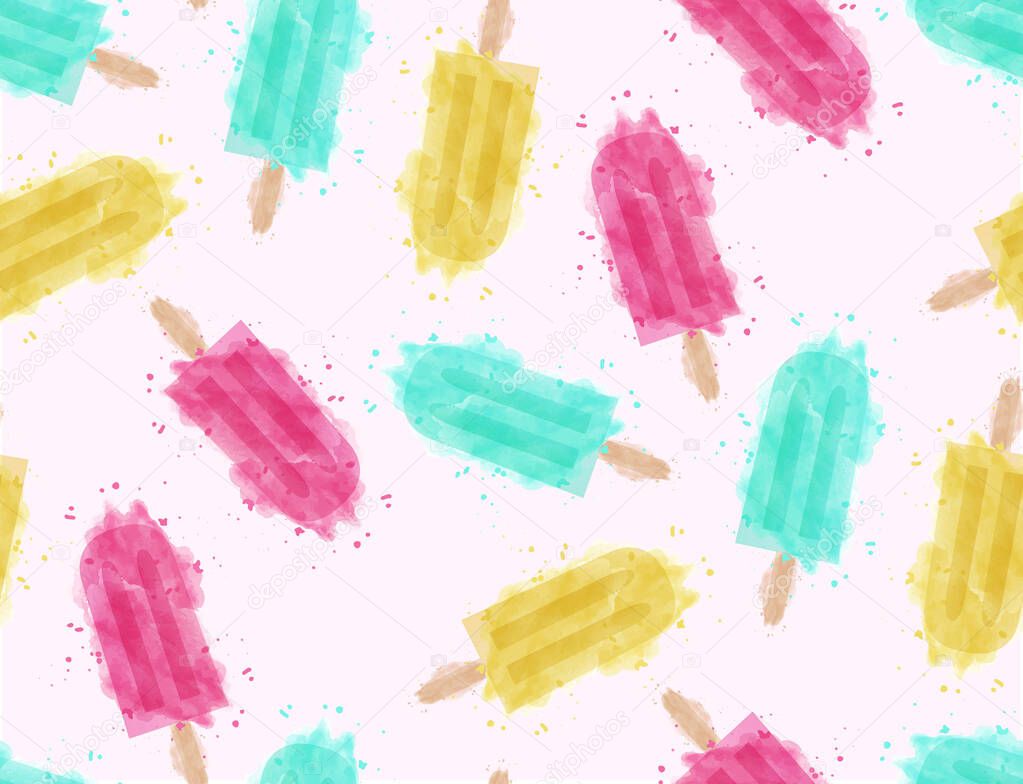 Popsicle vector seamless pattern with watercolor effect. beautiful and unique , perfect for fabric and wallpaper, ideal for interiors. Essencial, girly, with a nordic touch.This artwork is the perfect mix of style and relevant design trends. 