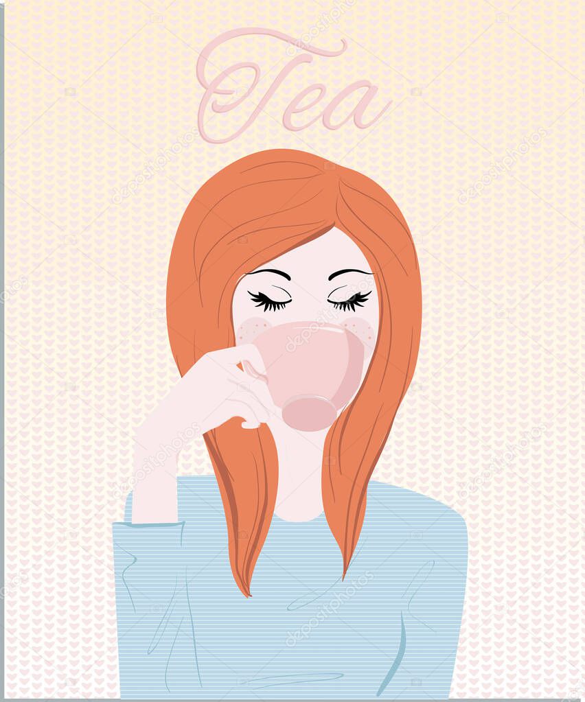 Breakfast vector illustration, a girl having her breakfast , hot coffee milk tea