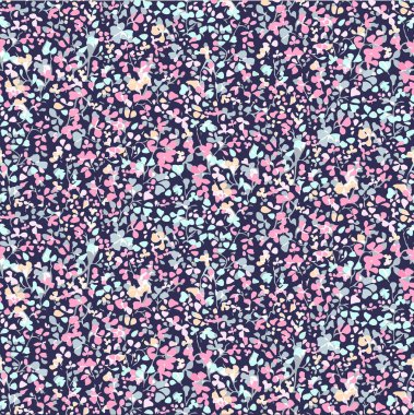 Lekesiz vektör çiçek deseni. Koyu mavi tonlarda çok renkli küçük çiçekler.